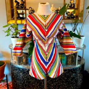 Vintage 1960s 1970s chevron romper 70’s jumpsuit